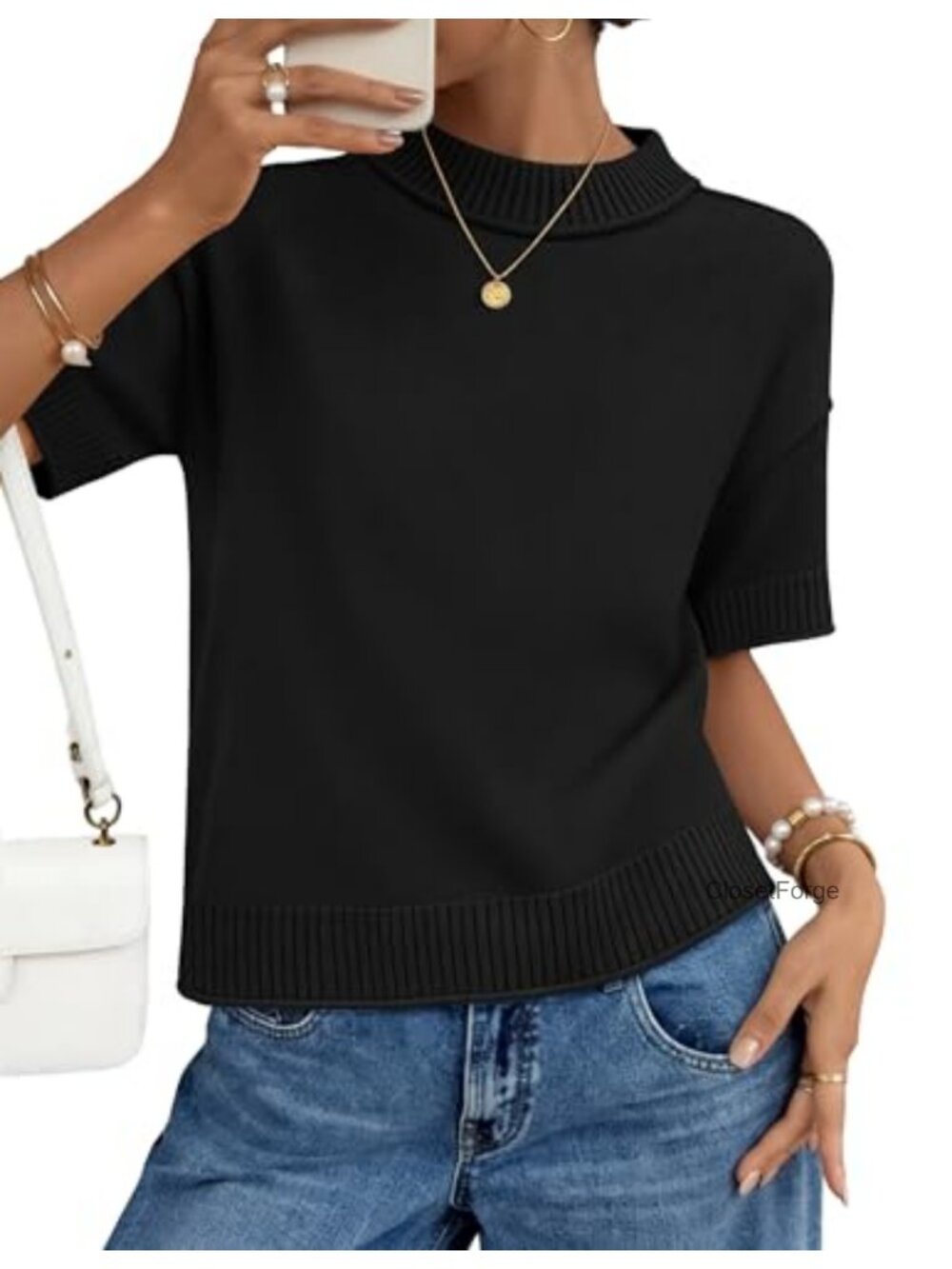 Loose Fit Short Sleeve Knit Sweater Pullover 50% Viscose